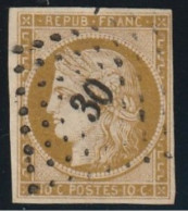 France - N° 1 Bistre Jaune  Oblitéré Petit Chiffre 30 Premier Choix - 1849-1850 Ceres
