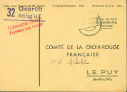 Guerre 40 Carte Poste Pour Prisonniers Censure 32 Geprüft Stalag VIF Pr Comité Croix Rouge Française Le Puy - Kriegsgefangenenpost