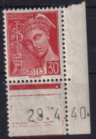 FRANCE 1940  - Coin Daté - MNH - YT 412 - 1940-1949