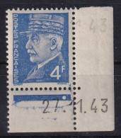 FRANCE 1943  - Coin Daté - MNH - YT 521A - 1940-1949