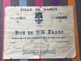 FRANCE Bon Pour Un Franc NANCY - Bons & Nécessité