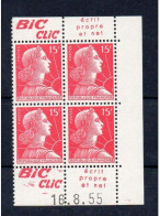 !!! 15 F MARIANNE DE MULLER BLOC DE 4 AVEC PUBS BIC CLIC ET COIN DATE NEUF ** - 1950-1959