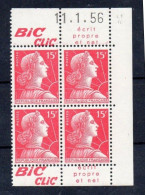 !!! 15 F MARIANNE DE MULLER BLOC DE 4 AVEC PUBS BIC CLIC ET COIN DATE NEUF ** - Unused Stamps