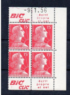 !!! 15 F MARIANNE DE MULLER BLOC DE 4 AVEC PUBS BIC CLIC ET COIN DATE NEUF ** - Unused Stamps