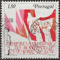 PORTUGAL 1975 1st Anniv Of Portuguese Revolution - 1e50 Hands And Dove Of Peace FU - Oblitérés
