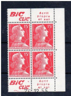 !!! 15 F MARIANNE DE MULLER BLOC DE 4 AVEC PUBS BIC CLIC ET COIN DATE NEUF ** - Unused Stamps