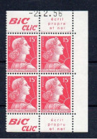 !!! 15 F MARIANNE DE MULLER BLOC DE 4 AVEC PUBS BIC CLIC ET COIN DATE NEUF ** - Unused Stamps