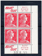 !!! 15 F MARIANNE DE MULLER BLOC DE 4 AVEC PUBS BIC CLIC ET COIN DATE NEUF ** - Unused Stamps