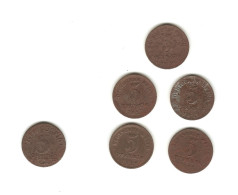 474/ Allemagne : 6 X 5 Pfennig : 1916 (1) - 1917 (2) - 1918 (2) + 1918 Monnaie De Nécessité (Strasbourg) ? - 5 Pfennig