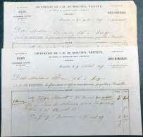 1847 Deux Document Facture Imprimerie De Mortier à Bruxelles Revue Académie Royale De Médecine - 1800 – 1899