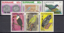 Suriname 1987 (MNH) (Mi P58-P63) - White-throated Toucan,Black-banded Owl,Orange-winged Parrot,Purple Gallinule - Collections, Lots & Séries