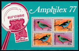 Suriname 1977 (MNH) (Mi BL19) - Green Honeycreeper (Chlorophanes Spiza), Paradise Tanager (Tangara Chilensis) - Collections, Lots & Séries