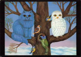 ANIMAUX ET FAUNE -  Un Chat Avec Les Oiseaux Sur Un Arbre - Colorisé - Carte Postale - Katten
