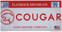 TARGA METALLICA (RIPRODUZIONE) - TARGA AUTOMOBILE AMERICANA COUGAR FLATROCK MICHIGAN '99 - CAR ID REPRO(RARA - OTTIMA) - Targhe In Lamiera (a Partire Dal 1961)