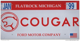TARGA METALLICA (RIPRODUZIONE) - TARGA AUTOMOBILE AMERICANA COUGAR FLATROCK MICHIGAN '99 - CAR ID REPRO(RARA - OTTIMA) - Plaques En Tôle (après 1960)