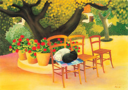 ANIMAUX ET FAUNE -  Deux Chats Noir Et Blanc Dormant Sur Une Chaise - Colorisé - Carte Postale - Cats