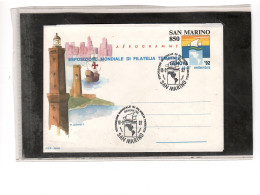 TEM19585  -  SAN MARINO  10.9.1992  /  AEROGRAMMA   " CAT.FILAGRANO A.16 - Postwaardestukken