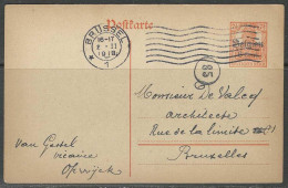 CP. Entier, Duitsland Bez. België, 7 1/2 Pf Surch, Belgien 8 Cent. - Opwijck - Afg./Obl. Brüssel 2/11/1918 >> Bruxelles - Esercito Tedesco