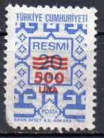 TURQUIE N° Serv 184 O Y&T 1989 500l Sur 20l Bleu Gris (n°178) - Official Stamps