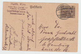 Entier Carte Postale 30 Pf Surchargée 10 Cts Noir . Oblitérée 1921 - Ganzsachen