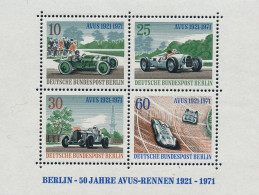 GERMANY Berlin West 1971 Block 3 Souvenir Sheet MNH ** Postfrisch 50 Jahre AVUS-Rennen 50 Years Of AVUS Racing Automobil - Blocs