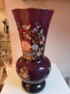 Vase Ancien Opaline Violet Hauteur 36 Cm Diamètre 17 Cm - Vazen