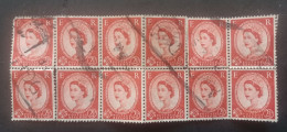 ENGLAND BRITISH 1952 ELISABETTA II CAT UNIF 256 WMK 20 STAMPS BLOCK 12 - Usati