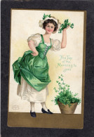 Ellen Clapsaddle(uns) - St Patrick's, "Top Of The Morning"Pretty Lady 1909 - Antique Postcard - Clapsaddle