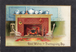 Ellen Clapsaddle(signed) - Thanksgiving, Fireplace Scene 1907   - Antique Postcard - Clapsaddle