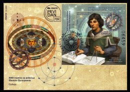 SERBIA 2023 550TH ANNIVERSARY OF NICOLAUS COPERNICUS ASTRONOMY MATHEMATICS MINIATURE SHEET MS FDC USED - Astronomie