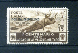 1934 EGEO N.81 Senza Gomma (*) 15 Centesimi Bruno, Medaglie - Ägäis