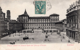 TORINO - PIAZZA CASTELLO COL PALAZZO REALE DALL'ALBERGO D'EUROPA - MOVIMENTATA - CARTOLINA FP SPEDITA PRIMO 900 - Castello Del Valentino