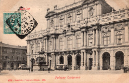 TORINO - PALAZZO CARIGNANO - ANIMATA E MOVIMENTATA - CARRO - CARTOLINA FP SPEDITA NEL 1905 - Palazzo Carignano