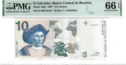 El Salvador 10 Colones 1997 P148a Graded 66 EPQ Gem Uncirculated By PMG - El Salvador