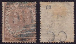 STRAITS SETTLEMENTS 1867 2c W.CC Sc#10 USED @P1134 - Straits Settlements