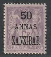 ZANZIBAR - N°31 ** (1896-1900) 50a Sur 5fr Lilas - Ungebraucht