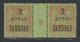 ZANZIBAR - MILLESIMES - N°23 * (1899) 2a Sur 20c Brique - Ongebruikt