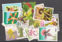 Beau Lot De 15 Timbres Oblitérés Tous Differents, ORCHIDÉES,  1 ère Qualité. # 2 - Mezclas (max 999 Sellos)