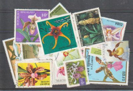 Beau Lot De 15 Timbres Oblitérés Tous Differents, ORCHIDÉES,  1 ère Qualité. # 3 - Mezclas (max 999 Sellos)