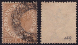 STRAITS SETTLEMENTS 1883 4c W.CA Sc#44 USED @N185 - Straits Settlements