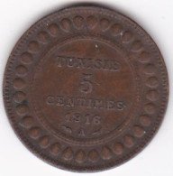 Protectorat Français . 5 Centimes 1916 A , En Bronze, Lec# 80 - Tunesien