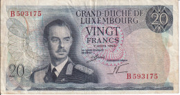 BILLETE DE LUXEMBURGO DE 20 FRANCS DEL  AÑO 1966 SERIE B (BANKNOTE) - Luxemburgo