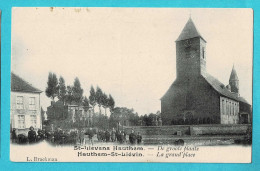 * Sint Lievens Houtem (Oost Vlaanderen) * (L. Braekman) De Grote Plaats, La Grand'Place, Animée, église, TOP, Rare - Sint-Lievens-Houtem