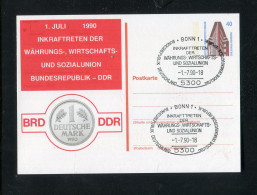 "BUNDESREPUBLIK DEUTSCHLAND" 1990, Privatpostkarte "Union BRD/DDR", SSt. "Bonn" (3906) - Cartes Postales Privées - Oblitérées