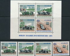 GERMANY Berlin West 1971 Mi Block 3 + Mi 397-400 Blockeinzelmarken MNH ** Postfrisch 50 Jahre AVUS-Rennen Opel Mercedes - Blocks & Sheetlets