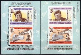 ADEN PROTECTORATES(1966) Kennedy. Rockets. Perf + Imperf Minisheets. Michel Block 16. Kathiri State Of Hadhramaut. - Aden (1854-1963)