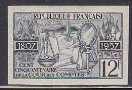 FRANCE(1957) Symbols Of Justice. Trial Color Proof. 150th Anniversary Of Cour De Comptes. Scott No 832, Yvert No 1107. - Pruebas De Colores 1945-…