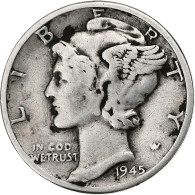 États-Unis, Mercury Dime, 1945, Philadelphie, Argent, TB+, KM:140 - 1916-1945: Mercury (Mercurio)