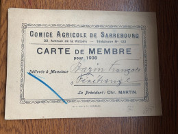 Delcampe - Carte De Membre Du Comice Agricole De Sarrebourg 1938 à Fénétrange Moselle - Tessere Associative