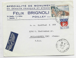 BLASON 30C PARIS +1FR TOUQUET LETTRE AVION POILLEY 28.1.1965 ILLE ET VILAINE POUR USA - 1941-66 Stemmi E Stendardi